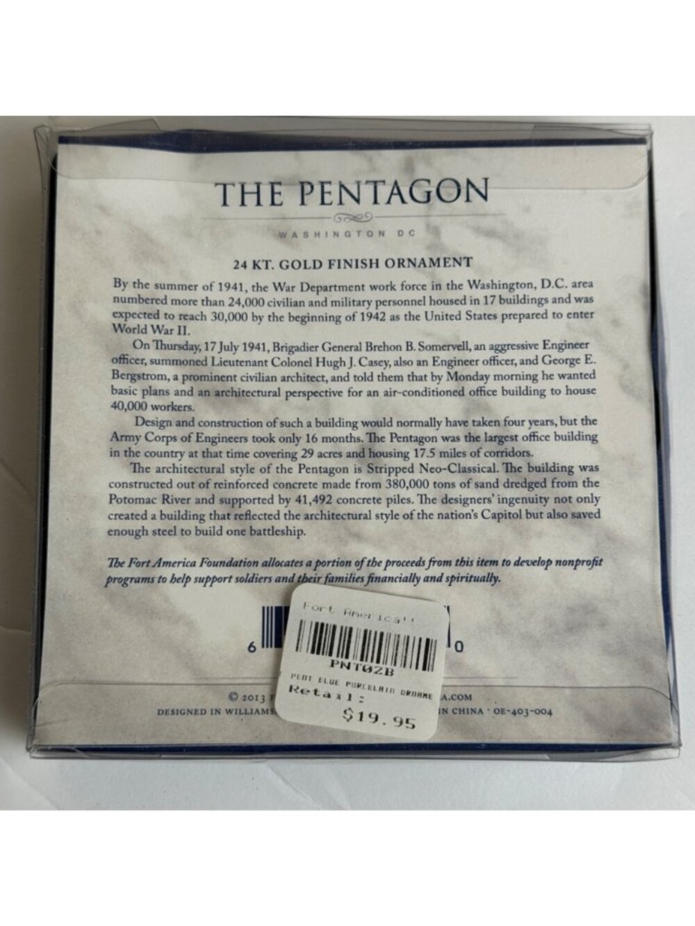 The Pentagon NIB Porcelain Brass Ornament 2013 Fort America 24 KT Gold Accents - Picture 5 of 11